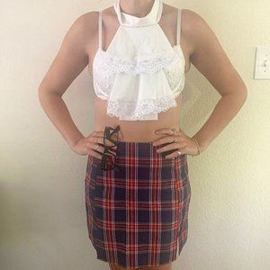 HALLOWEEN Sexy School Girl Mini Skirt Top Glasses Outfit Short Plaid Size Large